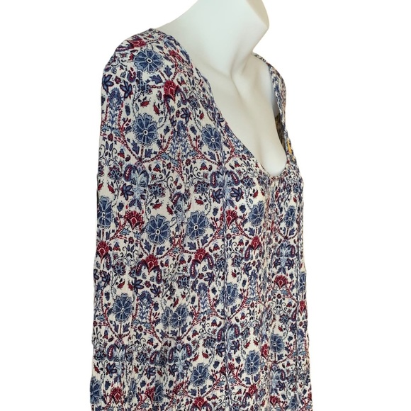 Garage RED AND BLUE BOLD FLORAL STRECHY RIBBED LONG SLEEVE TOP SIZE LARGE - Picture 3 of 8